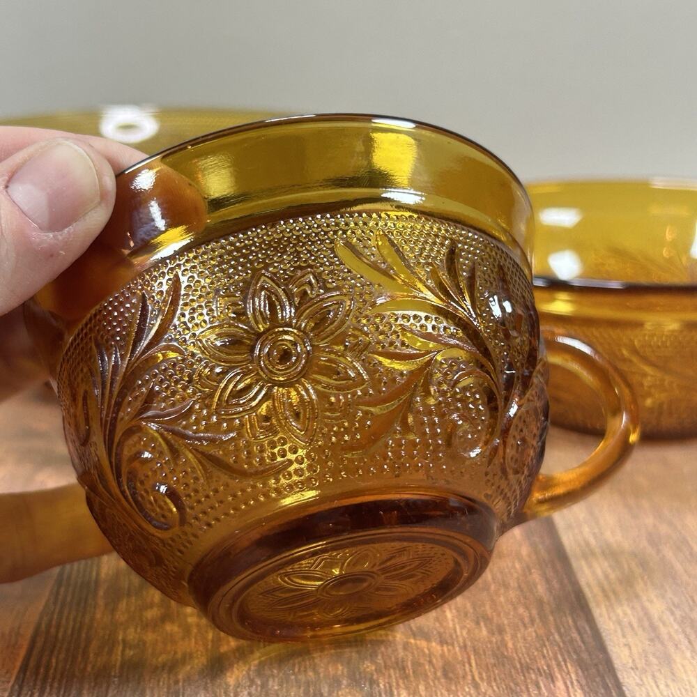 Set of 3 Collectible Indiana Glass Tiara Sandwich Amber Cup, Berry & Salad Bowls - Picture 4 of 16